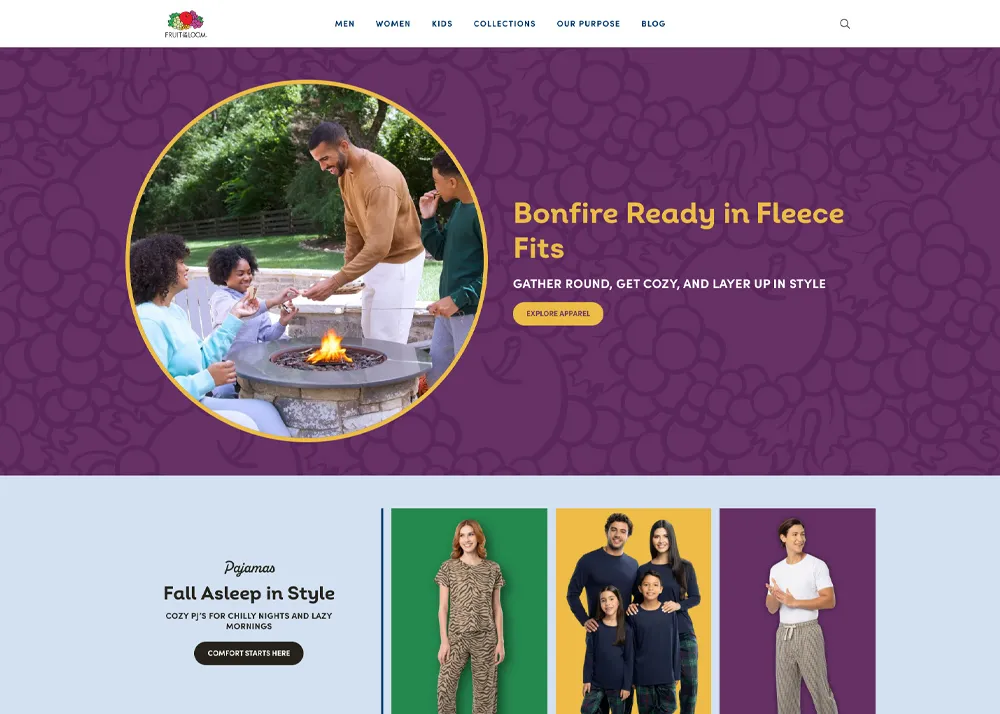 Large screenshot of Fruit of the Loom`s website.