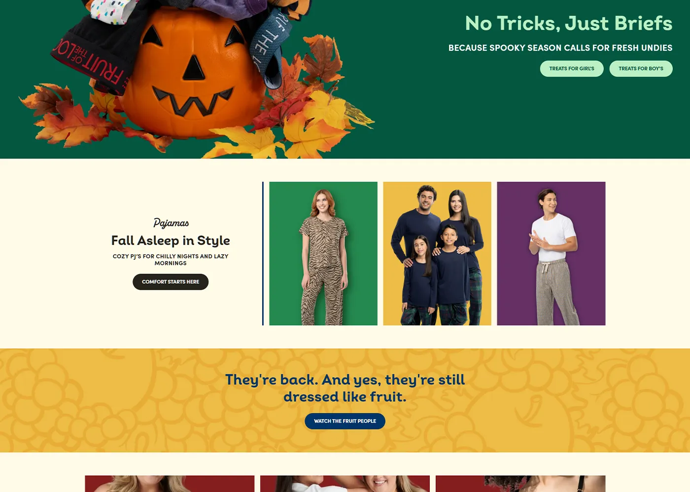 A screenshot of Fruit of the Loom`s desktop site