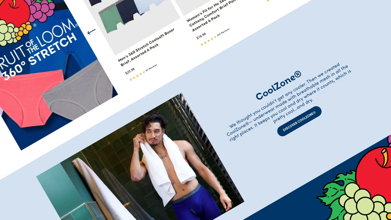 A zoomed in screenshot of Fruit of the Loom`s website.