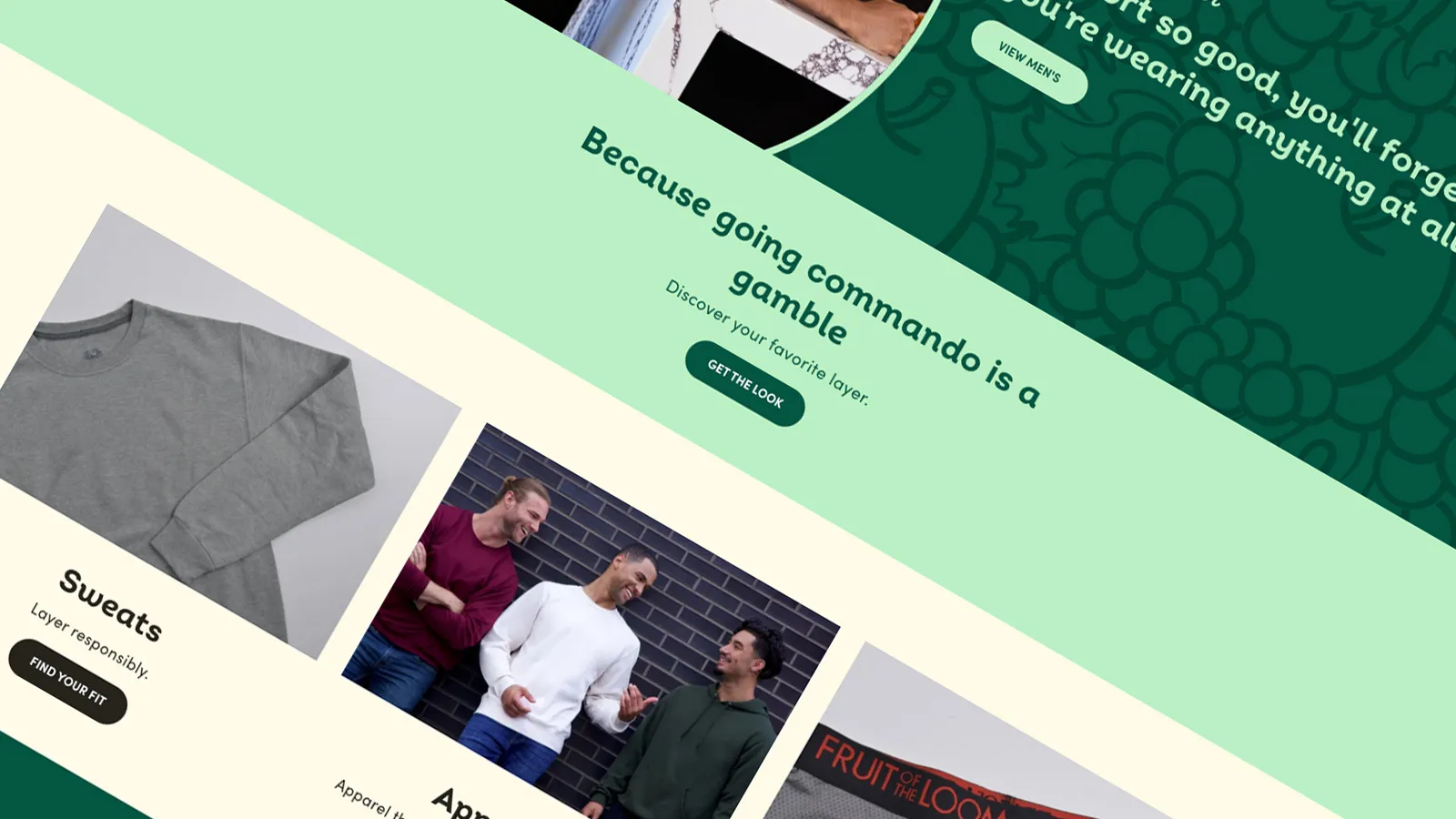 A zoomed in screenshot of Fruit of the Loom`s website.