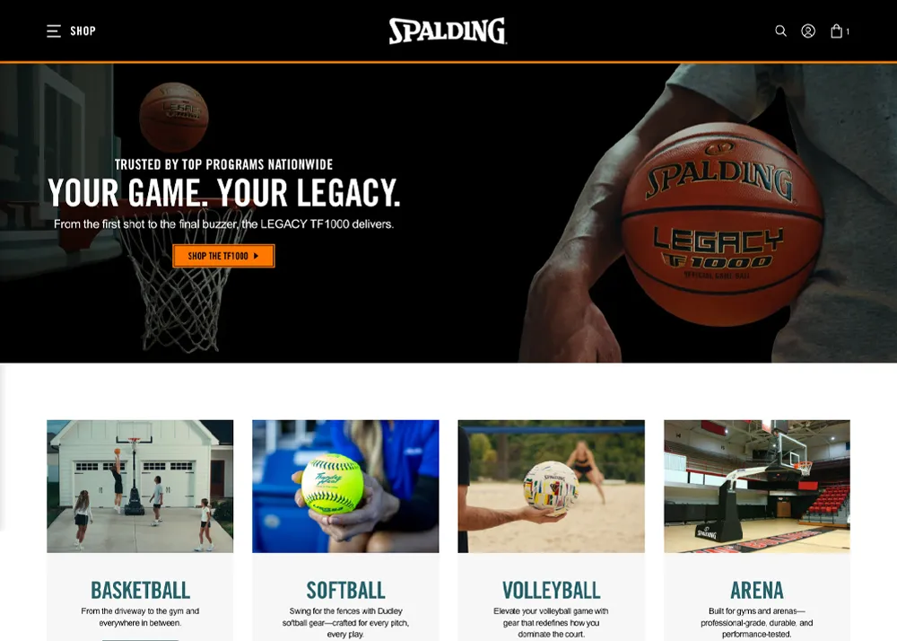 Large screenshot of Spalding`s website.