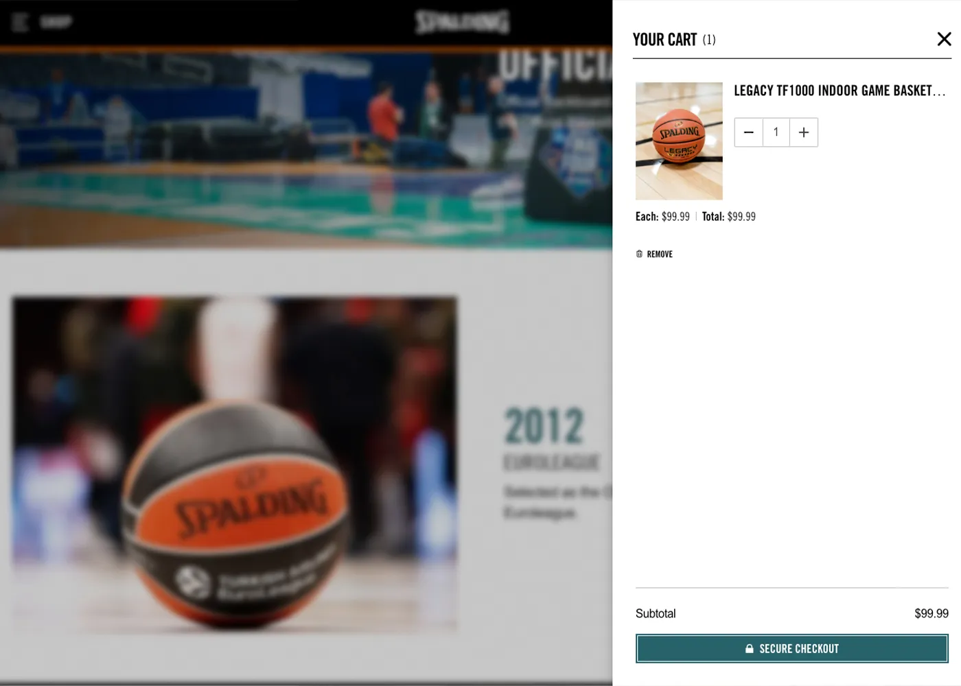 A screenshot of Spalding`s desktop site
