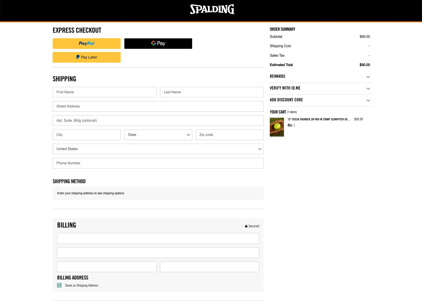 A screenshot of Spalding`s desktop site