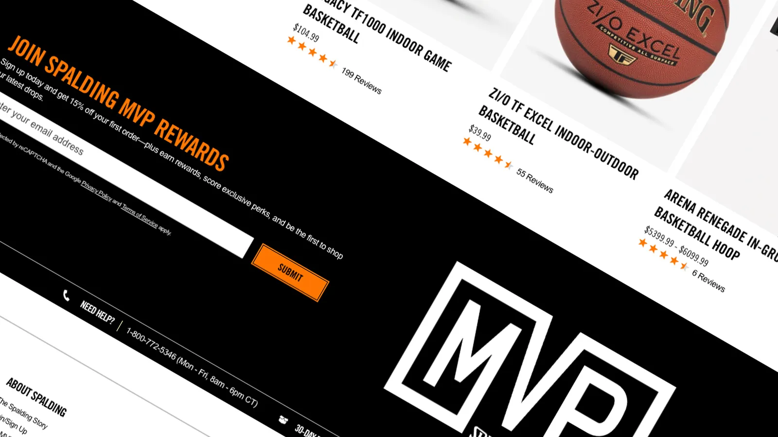 A zoomed in screenshot of Spalding`s website.