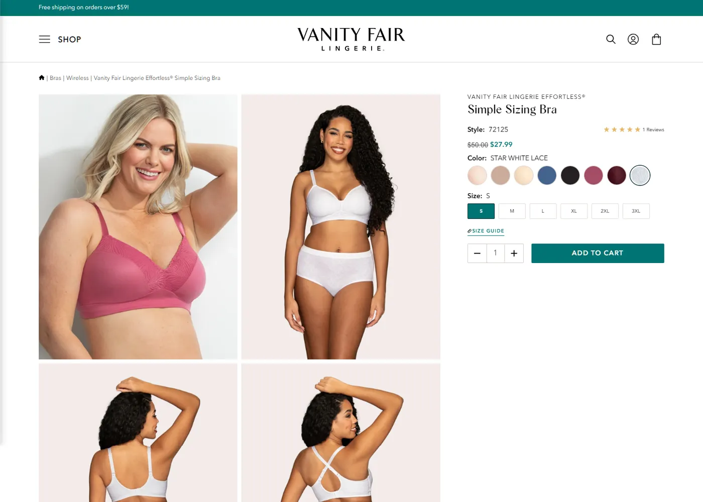 A screenshot of Vanity Fair Lingerie`s desktop site