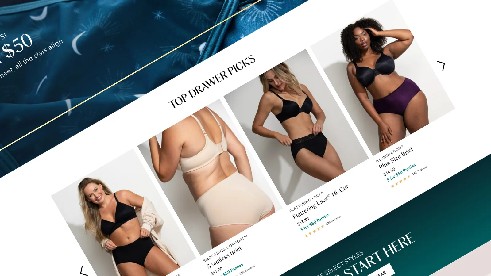 A zoomed in screenshot of Vanity Fair Lingerie`s website.
